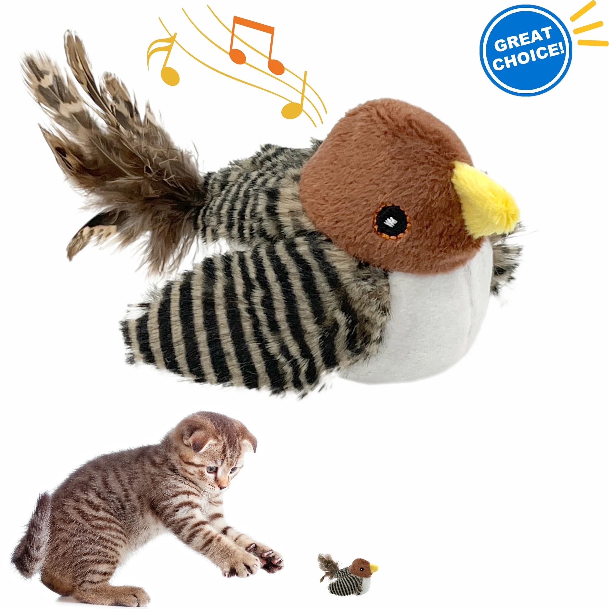 Interactive Electronic Cat Toy, Automatic Chirping Bird Toy Squeaky with Feather Tail, Melody Chaser Toy for Cats to Play Alone, Play and Squeak Kitten Toy for Boredom